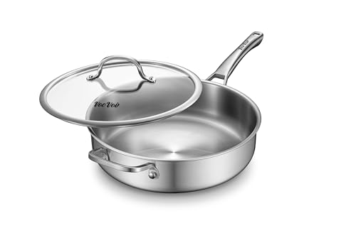 VocVoi Saute Pan,7 Quart Saute pan,Stainless Steel Cookware,skillet,12.5 inch Stainless Steel Saute Pans with Lid,Dishwasher and Oven Safe, Works on All Cooktops