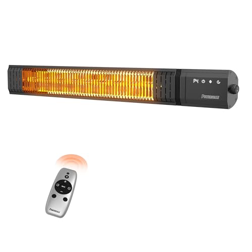 Powerscale Infrared Heater 1500W with Remote, 2.5s Instant Heat & Memory Function, Electric Patio Heater 4 Heat Levels, IP65 Waterproof - Indoor/Outdoor Space Heater for Garage, Backyard, Black