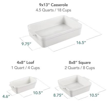Best Choice Products 3-Piece Ceramic Bakeware Set, Stoneware Baking Dishes, Porcelain Casserole Bakeware Dishes, Serving Dishes - 9x12 Casserole, Loaf Pan, 8x8 Baking Dish - Vanilla Buttercream