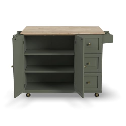 Homestyles Mobile Kitchen Island Cart with Wood Top and Dropleaf Breakfast Bar, 18" D x 53.5" W x 36" H, Green