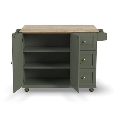 Homestyles Mobile Kitchen Island Cart with Wood Top and Dropleaf Breakfast Bar, 18" D x 53.5" W x 36" H, Green