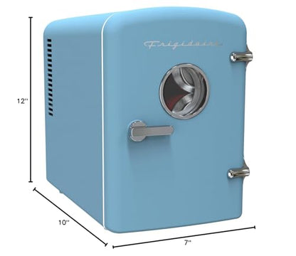 Frigidaire Retro 9-Can Mini Personal Fridge Portable Cooler for Car, Office, Bedroom, Dorm Room, or Cabin, 11.8" D x 7.1" W x 10.1" H, BLUE