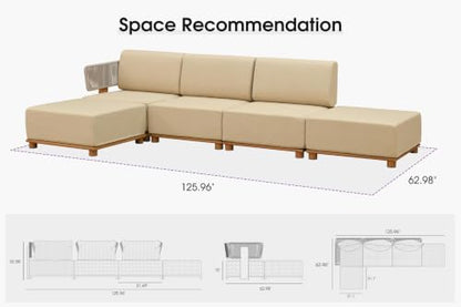 PURPLE LEAF Patio Furniture Set Modular L-Shaped 5 PCS Sofa, 2 Ottomans
