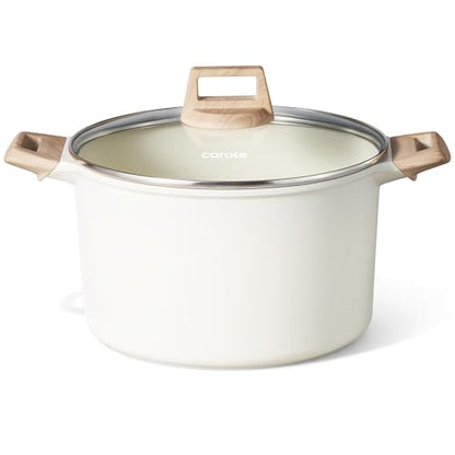 CAROTE 8 Qt Nonstick Stock Pot with Lid Soup Pot, 8 Quart Casserole with Lid, Easy to Clean Non Stick Cooking Pot Cookware PFOA Free, White Granite