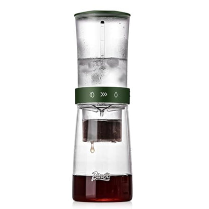 Bincoo Drip Cold Brew Coffee Maker,450ml High Borosilicate Glass Ice Drip Coffee Brewer,Adjustable Dual-Outlet Drip Speed, Constant Pressure Brewing