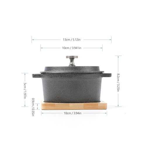 HAWOK Cast Iron Sauce pan with Lid 270ml/9.13oz/1.08cups Mini Dutch Oven Black Set of 2