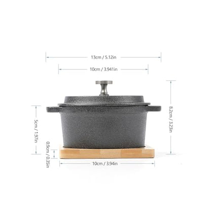 HAWOK Cast Iron Sauce pan with Lid 270ml/9.13oz/1.08cups Mini Dutch Oven Black Set of 2