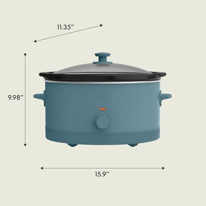 bella 6.0 Qt Manual Slow Cooker, Ceramic Nonstick Coating, 3 Temperature Settings, Dishwasher Safe Stoneware Pot and Tempered Glass Lid, Cool Touch Handles & Tangle Free Cord Wrap, Surf