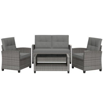 Shintenchi 4 Piece Patio Furniture Set, Outdoor Rattan Conversation Set with Coffee Table, Outside Wicker Sectional Sofa Couch with Cushion, Gray