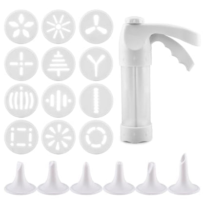 Cookie Press Gun, Icing Gun Kit with 12 Cookie Discs and 6 Piping Tips, Biscuit Maker Machine for DIY cake Maker Decorating Baking Supplies(White)