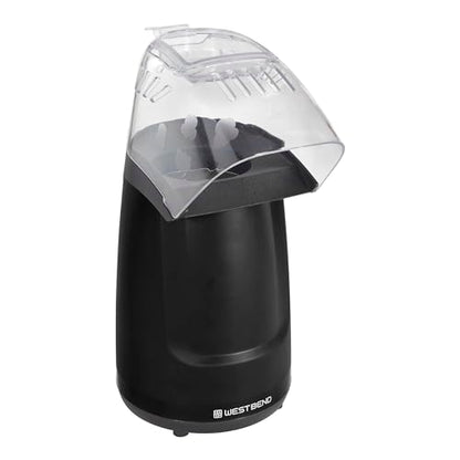 West Bend Air Crazy Hot Air Popcorn Popper Machine 4-Quart Oil-Free Popping for Healthier Snacks Dual-Purpose Measuring and Butter Cup On/Off Switch Compact Design, in Black