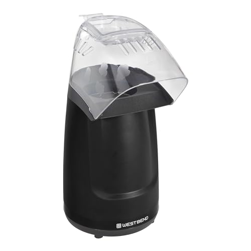 West Bend Air Crazy Hot Air Popcorn Popper Machine 4-Quart Oil-Free Popping for Healthier Snacks Dual-Purpose Measuring and Butter Cup On/Off Switch Compact Design, in Black