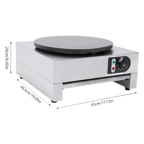 HinLIaDa 16" Commercial Electric Crepe Maker, 3000W Pancake Baking Machine Non-Stick Electric Crepe Pan Single Hotplate Adjustable Temperature 50-300℃(122-572℉) with Batter Spreader for Tortilla