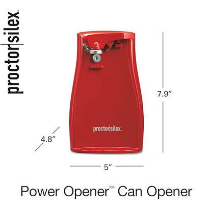 Proctor Silex Power Electric Automatic Can Opener for Kitchen with Knife Sharpener, Twist-off Easy-Clean Lever, Cord Storage, Red (75226)