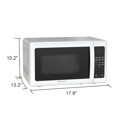 Emerson MW7302W Compact Countertop Microwave Oven with Touch Control, LED Display, 700W, 10 Power Levels, 6 Auto Menus, Glass Turntable and Child Safe Lock, 0.7 Cu., Ft. White