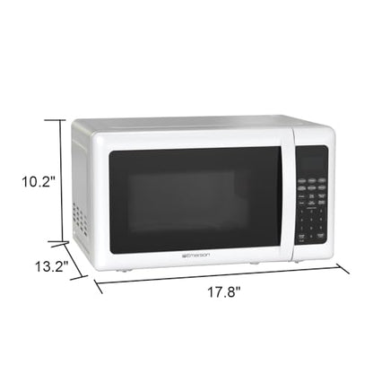 Emerson MW7302W Compact Countertop Microwave Oven with Touch Control, LED Display, 700W, 10 Power Levels, 6 Auto Menus, Glass Turntable and Child Safe Lock, 0.7 Cu., Ft. White