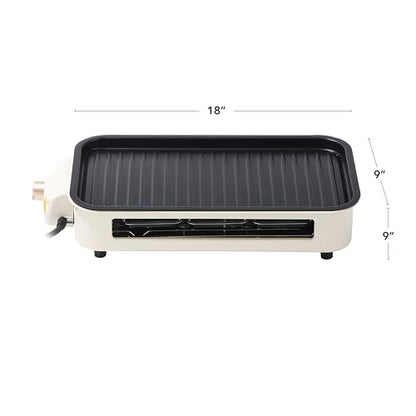 OVENTE 2-in-1 Electric Indoor Grill, 1500W Smokeless Korean BBQ Griddle with Non-Stick Removable Cooking Plate, 3 Raclette Cheese Pans, Adjustable Temperature Control, Dishwasher Safe, Beige BQR1502B
