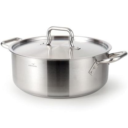 HOMICHEF 15 Quart LARGE Stainless Steel Braiser Pan with Lid - Commercial Grade NICKEL FREE Stainless Steel Healthy Braiser Pot 15 QT - Matte Polished Braising Pan Large