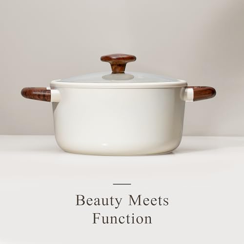 CAROTE 5QT Nonstick Stock Pot with Lid, 5 Quart Casserole with Ladle, Even Heating Stockpot, Fits All Stoves, Non Stick Big Cooking Pots PFOA Free, White