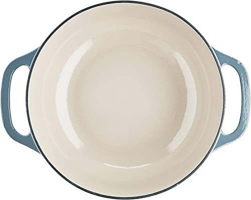 Lodge Essential Enamel Cast Iron Dutch Oven with Lid 7.5 Quart - Oven-Safe Enamel Cookware up to 500° F - Heat-Retaining Braising & Roasting Pot - Non-Toxic Cookware - Storm Blue