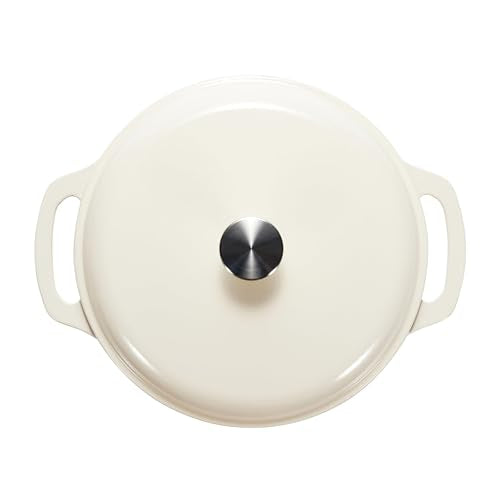 Amazon Basics Enameled Cast Iron Dutch Oven Pot with Lid, Dual Handles, Heavy-Duty, Oven Safe for Stews, Roasting, Baking, 7.3-Quart, White