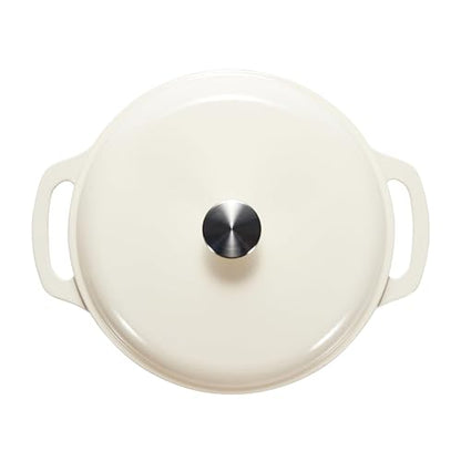 Amazon Basics Enameled Cast Iron Dutch Oven Pot with Lid, Dual Handles, Heavy-Duty, Oven Safe for Stews, Roasting, Baking, 7.3-Quart, White