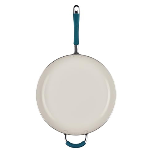 Rachael Ray Cucina Ceramic Nonstick Frying Pan/Skillet, Dishwasher Safe, 14 Inch Open Fry Pan - Marine Blue