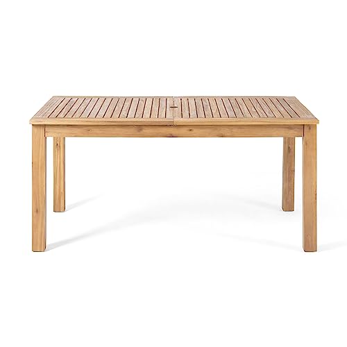 Christopher Knight Home 9 Piece Outdoor Dining Set Acacia Wood Expandable Table and 8 Light Brown Wicker Chairs Teak Finish Frame Patio Dining Furniture Set for Garden Backyard Porch Deck