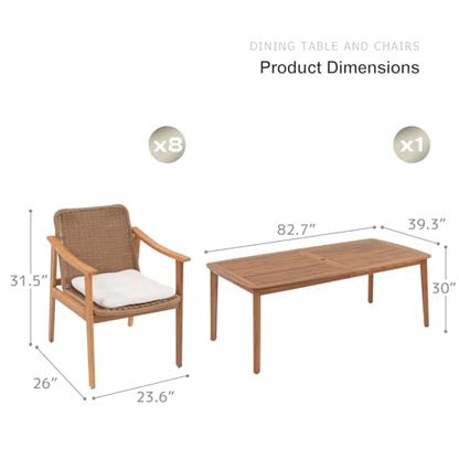 SUNSITT 9-Piece Outdoor Patio Dining Set w/82'' Patio Dining Table