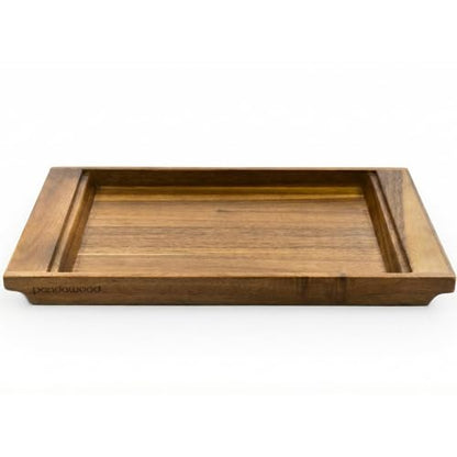 PANDAWOOD Wood Serving Tray - Large Acacia Wooden Tray for Coffee Table Ottoman - Ottoman Tray Decor - Rectangle Wood Tray for Kitchen Counter 15.7"x11"