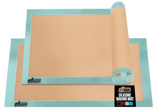 GORILLA GRIP Food Grade Reusable Nonstick Silicone Baking Mat, 16.5x11.87, Half Sheet 2PK, Oven Safe Cookie Sheet Liners, Up to 500 Degrees, No Mess Easy Clean Pastry Mats, Kitchen Essentials, Mint