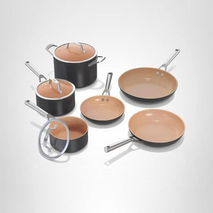 Ninja Pots and Pans Set Non Stick | Extended Life Premium Ceramic Cookware Set | 9-Piece Nonstick | PTFE Free | Oven Safe to 550°F | Induction Compatible | Frying Pan x3 | Cooking Pot x3 | CW99009