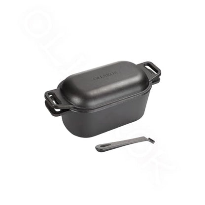 OLLAKOK 2-in-1 Pre-Seasoned Cast Iron Dutch Oven Pot with Lid as Skillet, Grill Pan, with Lid Lever, Dual Loop Handles, Oval Heavy Dutch Oven for Bread Baking, Frying, Camping, BBQ, 3.8 QT Black