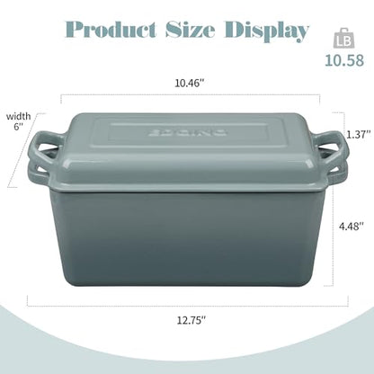 EDGING CASTING Enameled Cast Iron Dutch Oven, Oblong Bread Oven for Sourdough Bread Baking, Baking Pan, Dual Handles, Oven Safe, 4 Quart, Slateblue