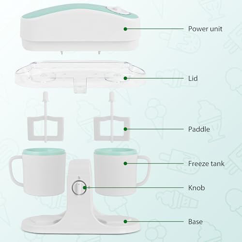Pukomc Ice Cream Maker Machine for Home Use, with Two Ice Cream Bowls,Simple Operation and Easy to Clean,White Green