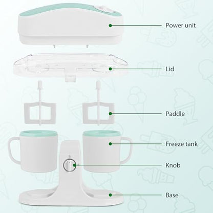 Pukomc Ice Cream Maker Machine for Home Use, with Two Ice Cream Bowls,Simple Operation and Easy to Clean,White Green