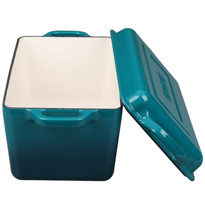 EDGING CASTING Enameled Cast Iron Dutch Oven, Oblong Bread Oven for Sourdough Bread Baking, Baking Pan, Dual Handles, Oven Safe, 4 Quart, Darkcyan