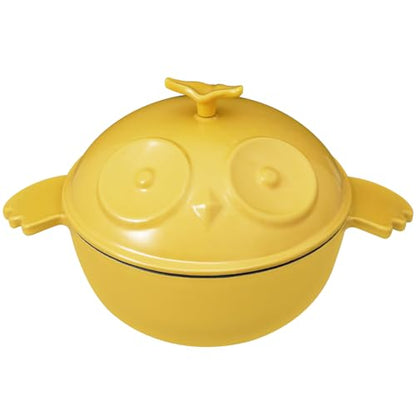 Flavehc Owl Shaped Cast Iron Dutch Oven with Lid 3 qt Enameled Dutch Oven for Bread Baking,Yellow
