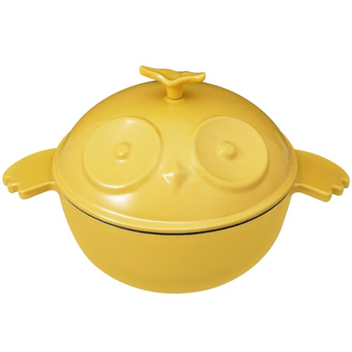 Flavehc Owl Shaped Cast Iron Dutch Oven with Lid 3 qt Enameled Dutch Oven for Bread Baking,Yellow