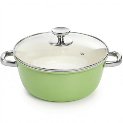 ZENFUN Ceramic Nonstick Stock Pot with Lid, 4.2 Quart Soup Pot, Cooking Pot Stew Pots, Induction Compatible Stockpot, Avocado Green