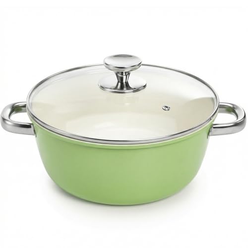 ZENFUN Ceramic Nonstick Stock Pot with Lid, 4.2 Quart Soup Pot, Cooking Pot Stew Pots, Induction Compatible Stockpot, Avocado Green