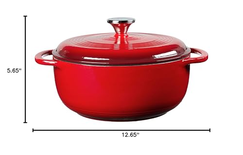 Lodge Essential Enamel Cast Iron Dutch Oven with Lid - 4.5 Quart - Oven-Safe Enamel Cookware up to 500° F - Heat-Retaining Braising & Roasting Pot - Non-Toxic Cookware - Island Spice Red