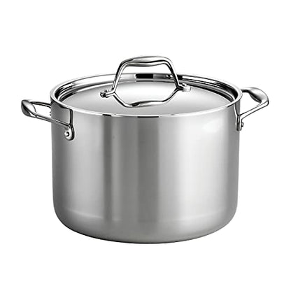 Tramontina Signature Tri-Ply Clad Stainless Steel 8-Quart Stock Pot with Lid, Induction-Ready Pasta Pot, Dishwasher-Safe, NSF-Certified, Made in Brazil