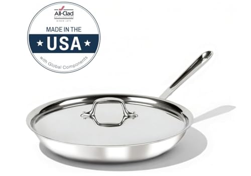 All-Clad D3® Stainless Steel 12 inch Frying Pan With Lid- Made in the USA- The Original Bonded Professional Cookware- Oven Safe & Induction Compatible
