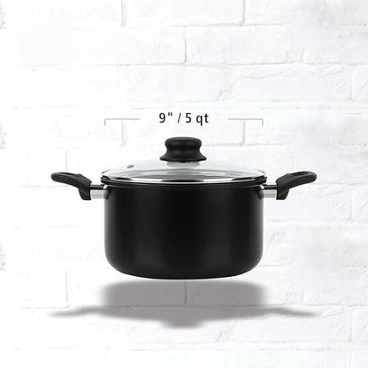 Dutch Oven, Aluminum Nonstick 5QT Kitchen Pot with Glass Lid, Cookware, Black