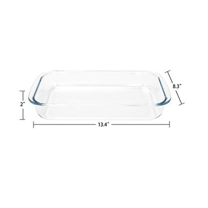 FOYO Basics Tempered Glass Baking Dish, 2 Quart Clear Oblong Dish Set, Casserole Dish Cooking Oven Bake