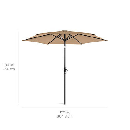 Best Choice Products 10ft Outdoor Steel Polyester Market Patio Umbrella w/Crank, Easy Push Button, Tilt, Table Compatible - Tan