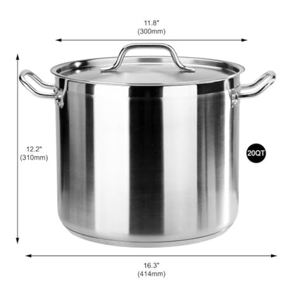 New Star Foodservice 20 Qt Stainless Steel Stock Pot with Cover, 18/8 Stainless Steel