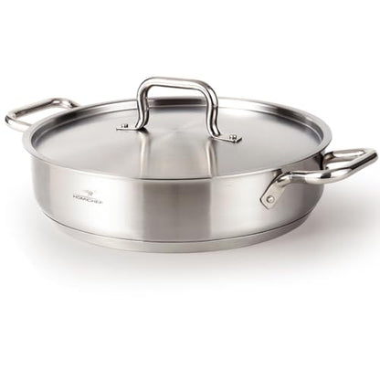 HOMICHEF Braiser Pan 5 Quart with Lid Nickel Free Stainless Steel - Matte Polished Deep Saute Pan Non Toxic - 5 Qt Braiser with Stainless Steel Lid Induction