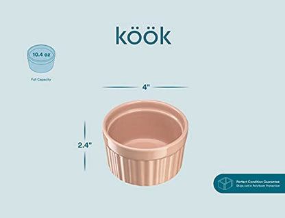 Kook Ramekins, Creme Brulee, Pink Ramekins, Set of 6 Porcelain Souffle Dishes, Oven Safe, for Baking Pot Pies, Lava Cake, Soup, 10 Oz (Peach)
